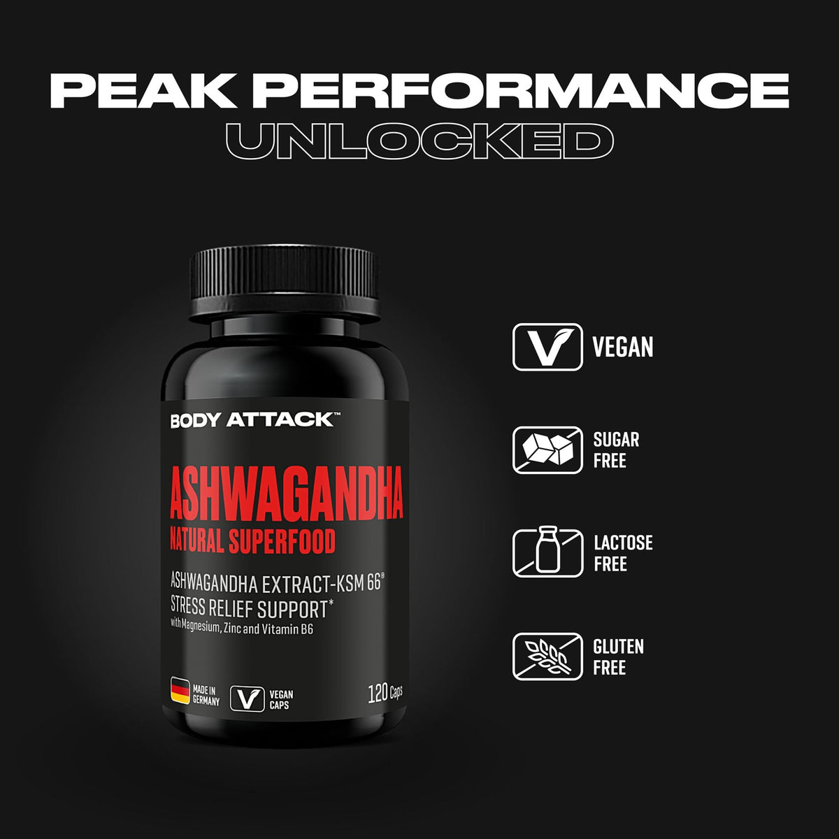 Body Attack Ashwagandha KSM-66, 120 Kapseln