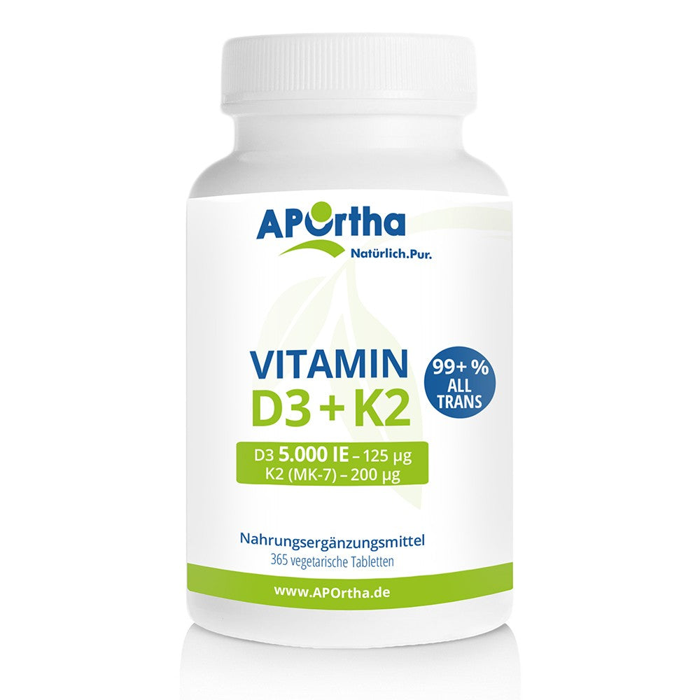APOrtha Vitamin D3 5.000 I.E. + K2, 365 veg. Tabletten